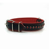 Black leather collar with soft red leather lining and a single row of red crystals from Style Hound - side view