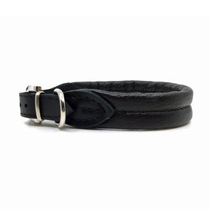 Black double rolled nappa leather collar with seam in the centre from Style Hound - side view
