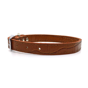 Mock crocodile leather collar in Mocha from Style Hound - Side view