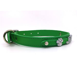 Emerald Green leather collar personalised with diamante name from Style Hound-side view