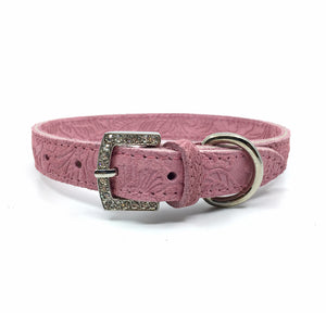 Embossed suede leather collar in a soft pink colour from Style Hound-back view