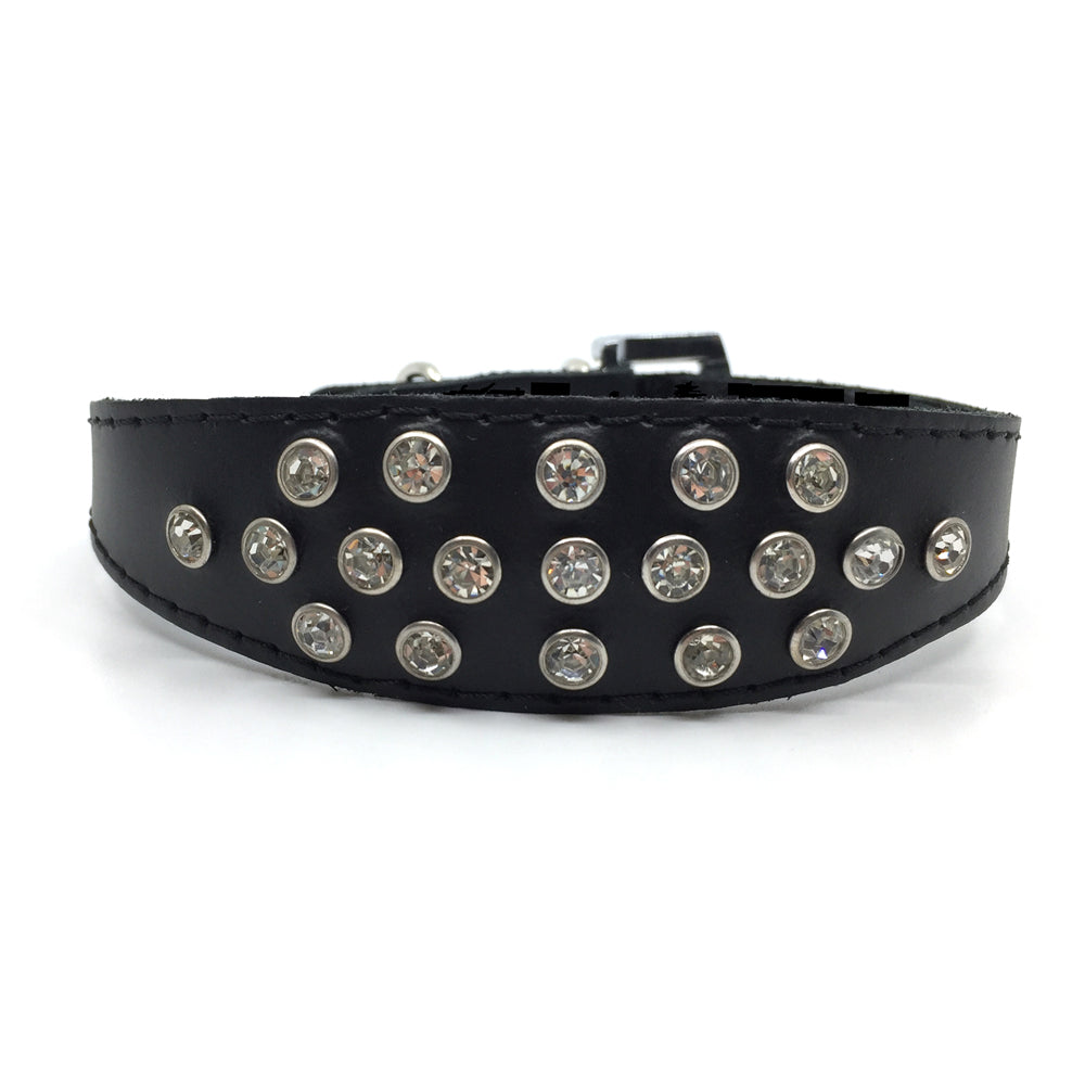 Black choker style leather collar with crystals  from Style Hound - front view