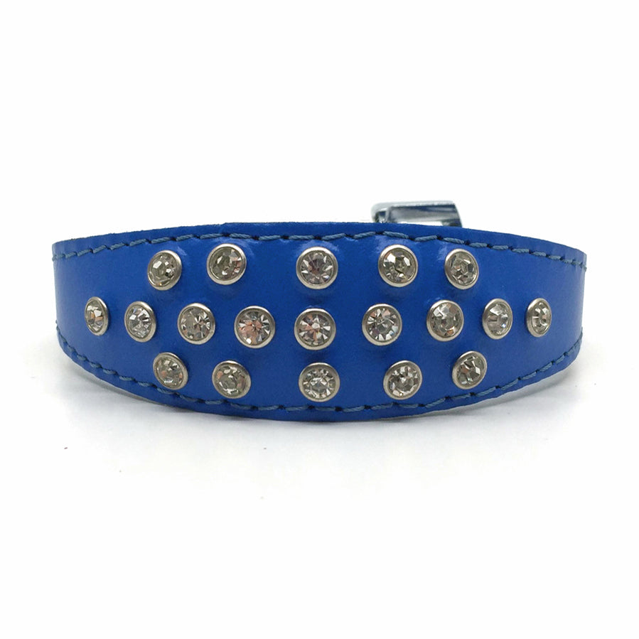 Blue choker style leather collar with crystals  from Style Hound - front view
