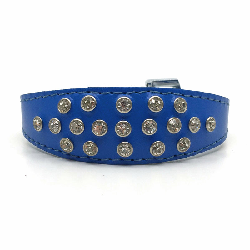 Blue choker style leather collar with crystals  from Style Hound - side view