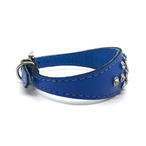 Blue choker style leather collar with crystals  from Style Hound - side view