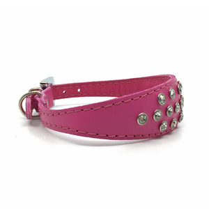 Pink choker style leather collar with crystals  from Style Hound - side view