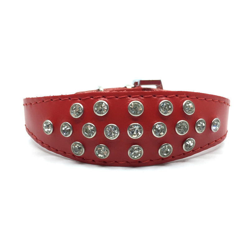 Red choker style leather collar with crystals  from Style Hound - front view