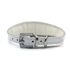 White choker style leather collar with crystals from Style Hound - back view