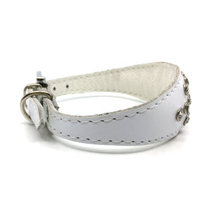 White choker style leather collar with crystals from Style Hound - side view
