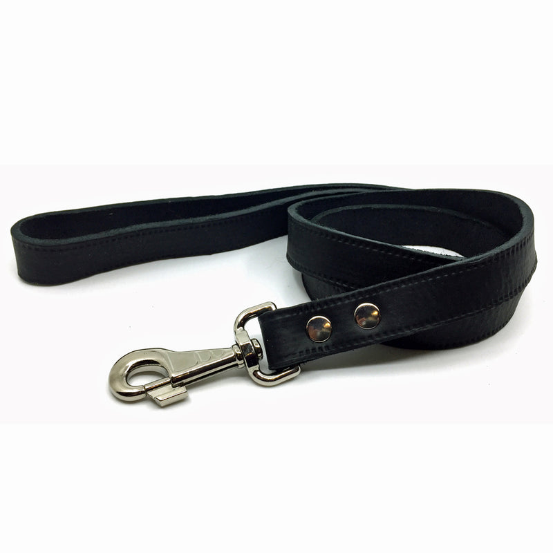 Classic thick flat soft black leather lead from Style Hound - front view