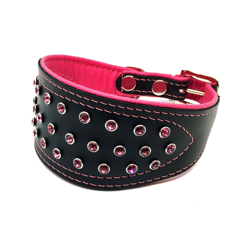 Crystal Hound Leather Collar - Pink