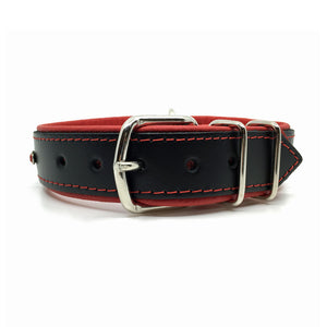 Black leather collar with soft red leather lining and a single row of red crystals from Style Hound - back view