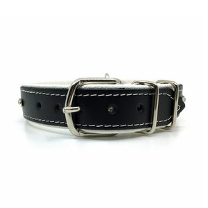 Black leather collar with soft white leather lining and a single row of clear crystals from Style Hound - back view