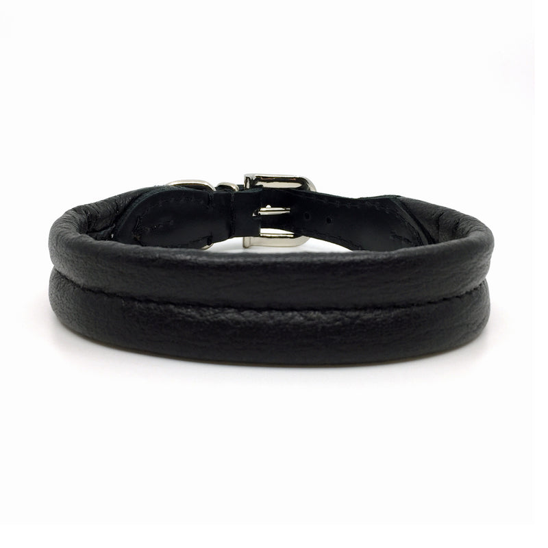 Black double rolled nappa leather collar with seam in the centre from Style Hound - front view