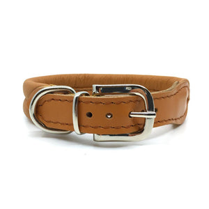 Cognac double rolled nappa leather collar with seam in the centre from Style Hound - back view
