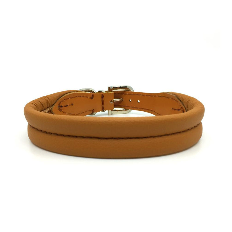 Cognac double rolled nappa leather collar with seam in the centre from Style Hound - back view