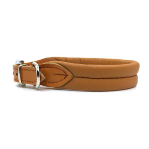 Cognac double rolled nappa leather collar with seam in the centre from Style Hound - side view