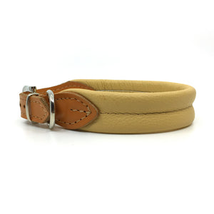 Natural tan double rolled nappa leather collar with seam in the centre from Style Hound - side view