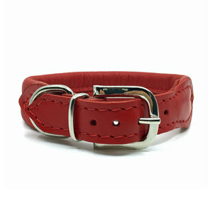 Red double rolled nappa leather collar with seam in the centre from Style Hound - back view