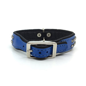 Blue leather collar with 2 rows of inlaid clear crystals from Style Hound - back view
