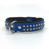 Blue leather collar with 2 rows of inlaid clear crystals from Style Hound - front view