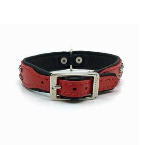 Red leather collar with 2 rows of inlaid clear crystals from Style Hound - back view