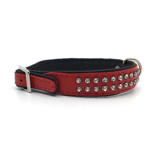 Red leather collar with 2 rows of inlaid clear crystals from Style Hound - side view