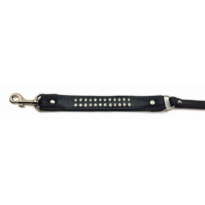 Padded black leather lead with 2 rows of inlaid crystals from Style Hound - close-up view