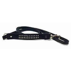 Padded black leather lead with 2 rows of inlaid crystals from Style Hound - detail view