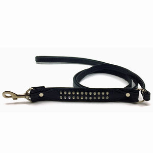 Padded black leather lead with 2 rows of inlaid crystals from Style Hound - front view
