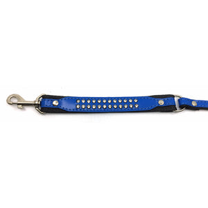 Padded blue leather lead with 2 rows of inlaid crystals from Style Hound - close-up view