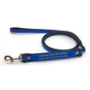 Padded blue leather lead with 2 rows of inlaid crystals from Style Hound - front view
