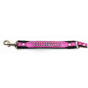 Padded pink leather lead with 2 rows of inlaid crystals from Style Hound - close-up view