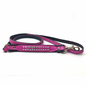 Padded pink leather lead with 2 rows of inlaid crystals from Style Hound - detail view