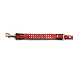 Padded red leather lead with 2 rows of inlaid crystals from Style Hound - close-up view