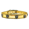 Metallic gold leather collar with solid and intricate metal Fleur de Lis embellishment from Style Hound-front view