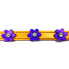 Metallic orange leather collar with purple leather flowers with a crystal in each flower from Style Hound-detail view
