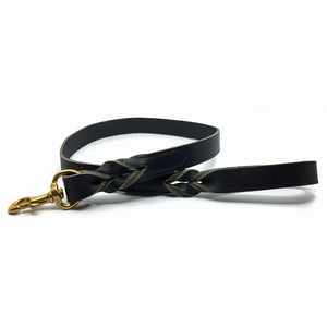 Black Latigo leather lead featuring a twisted design and brass snap from Style Hound-detail view