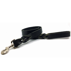Black Latigo leather lead featuring a twisted design and nickel snap from Style Hound-front view
