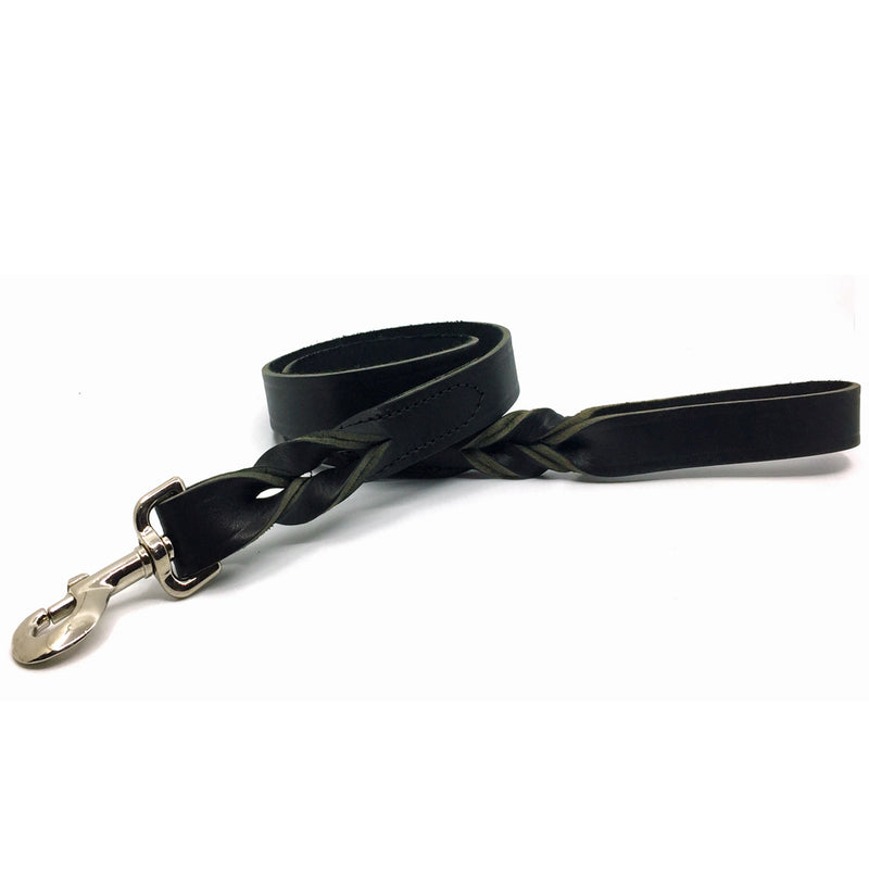 Black Latigo leather lead featuring a twisted design and nickel snap from Style Hound-detail view