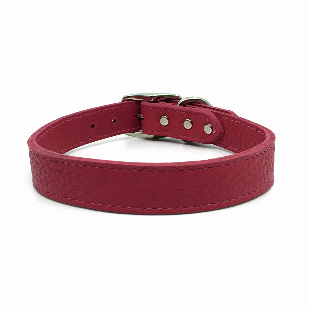 Butter soft grain leather collar in a hot flamingo colour from Style Hound-front view