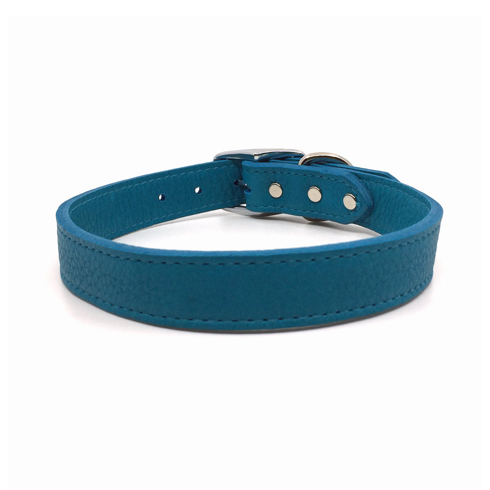 Butter soft grain leather collar in a turquoise colour from Style Hound-front view