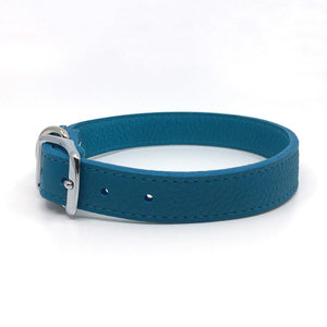Butter soft grain leather collar in a turquoise colour from Style Hound-side view
