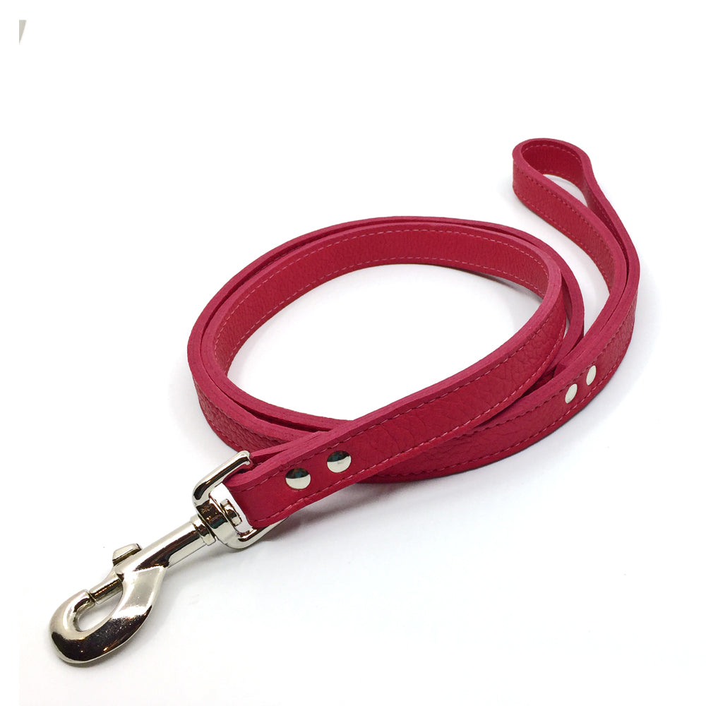 Butter soft grain leather lead in a hot flamingo colour from Style Hound-front view