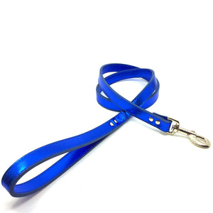 Vibrant blue metallic leather lead from Style Hound-detail view