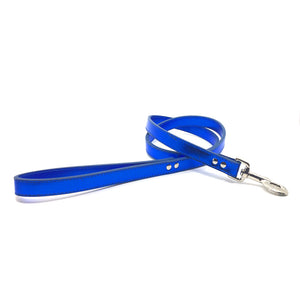 Vibrant blue metallic leather lead from Style Hound-front 2 view