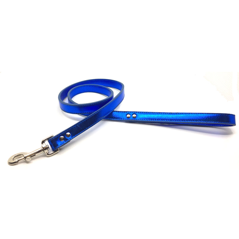 Vibrant blue metallic leather lead from Style Hound-front view