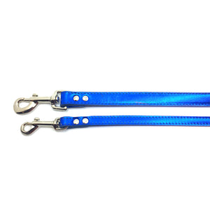 2 Vibrant blue metallic leather leads from Style Hound-slim and standard