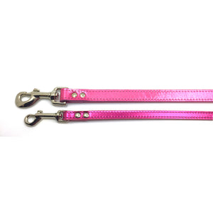 2 Hot pink metallic leather leads from Style Hound-slim and standard