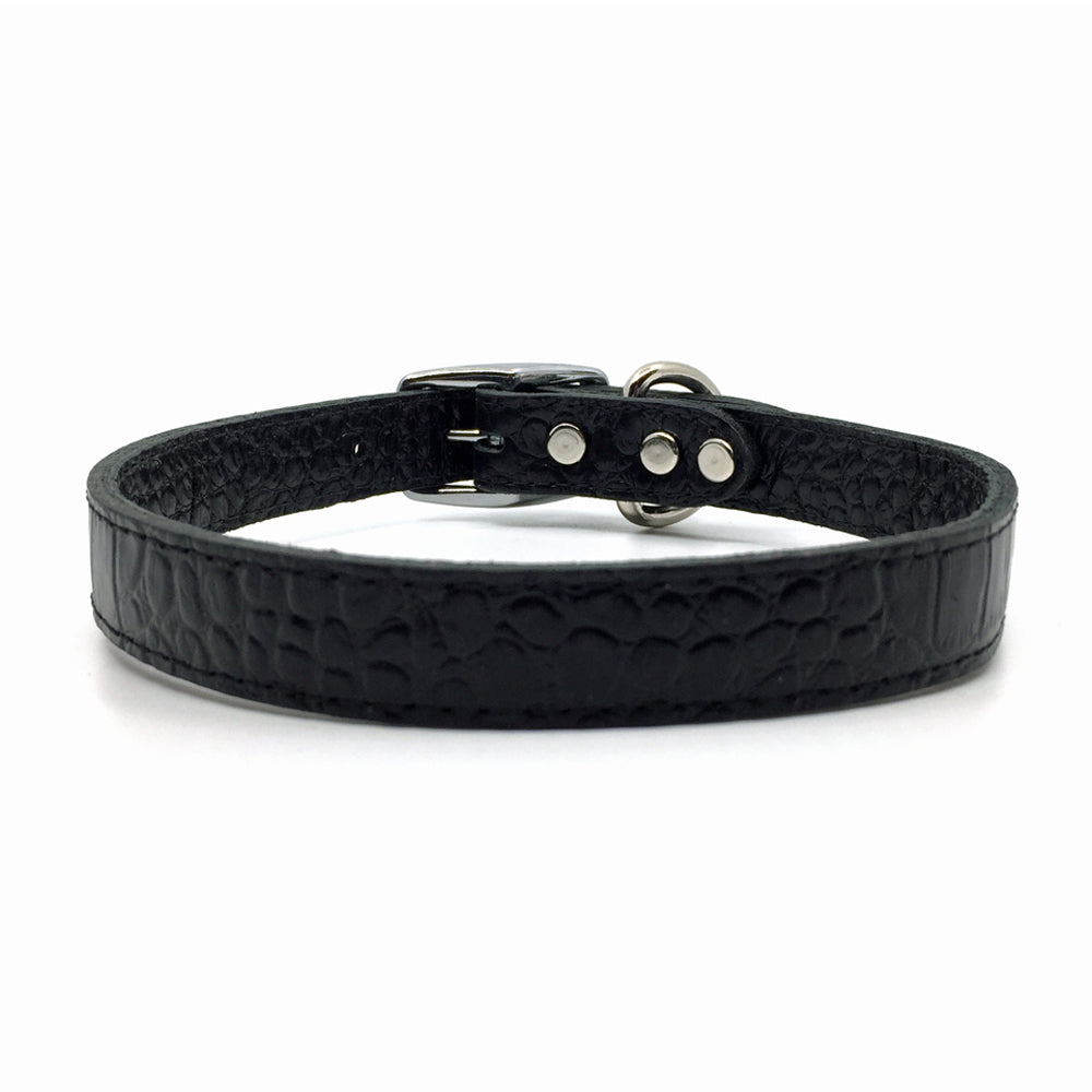 Mock crocodile leather collar in Black from Style Hound - front view